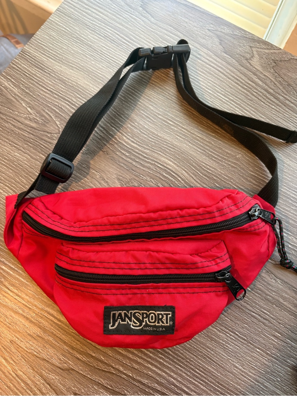 Vintage 90s JanSport Red Nylon Fanny Pack Waist Bag Double Pocket USA Made